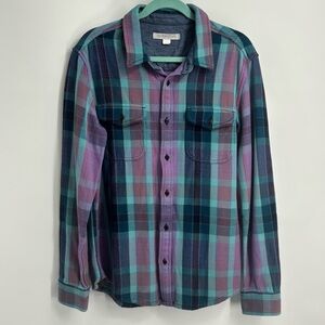 Outerknown blanket shirt amethyst panorama plaid size Large organic cotton